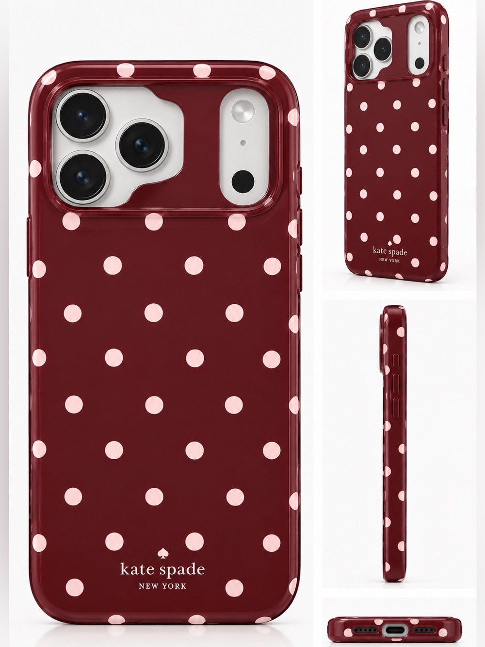 NEW🍷Kate Spade🍷iPhone 17 Pro Max Protective Case Burgundy Polka Dot Magsafe